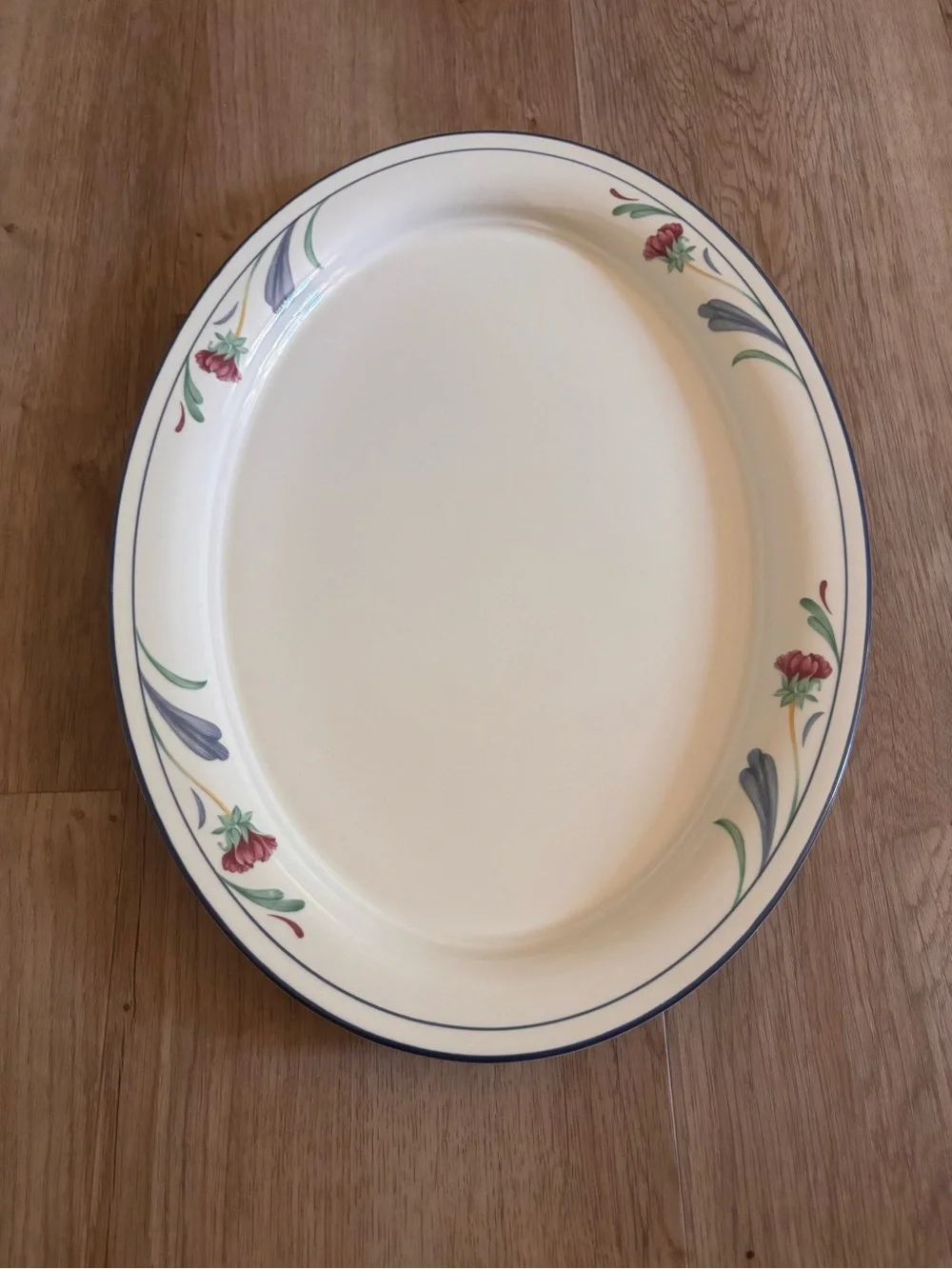 Lenox Serving Platter Poppies on Blue Cream Floral Oval Vintage Discontinued